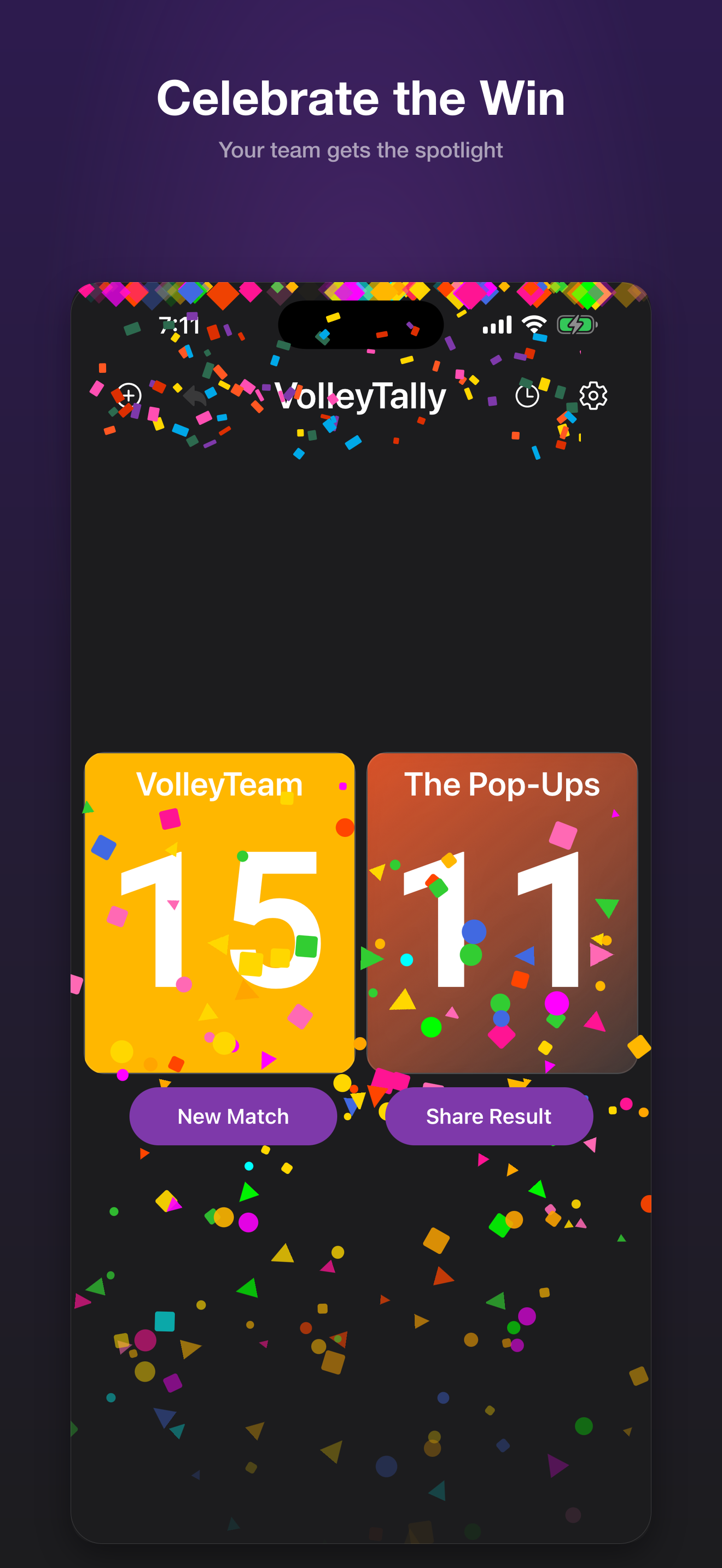 VolleyTally victory celebration