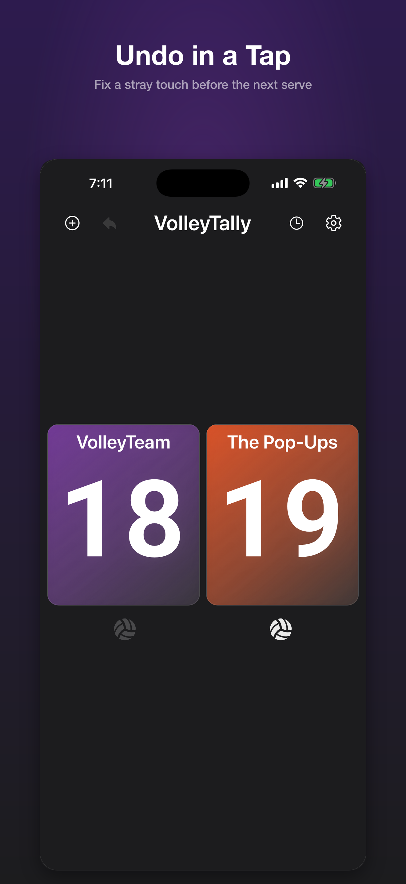 VolleyTally undoing a stray scoring tap
